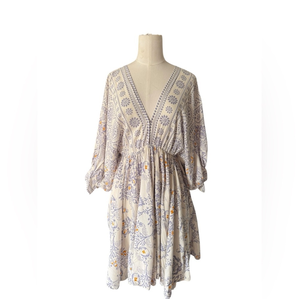 Olivaceous Boho Printed Mini Dress – V-Neck Peasant Style – Flowy  Sleeve - Picture 2 of 6